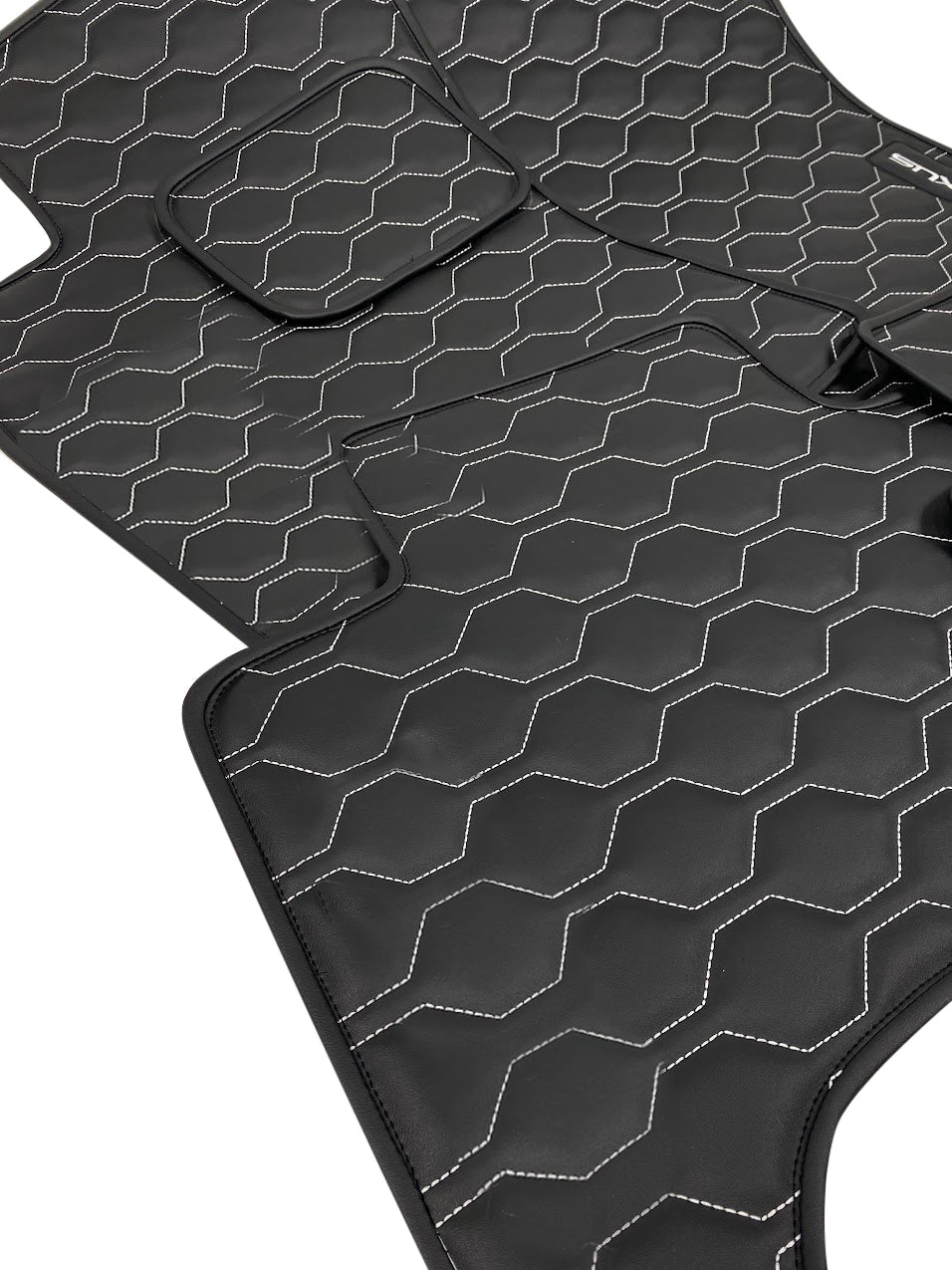 Black with White Tesla Model X Leather Floor Mat