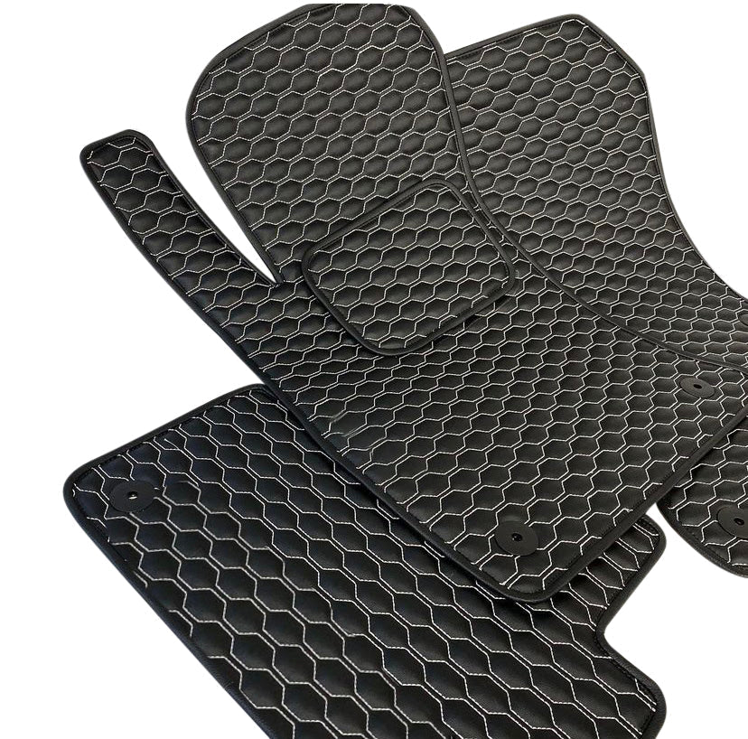 Black with White Tesla Model X Leather Floor Mat