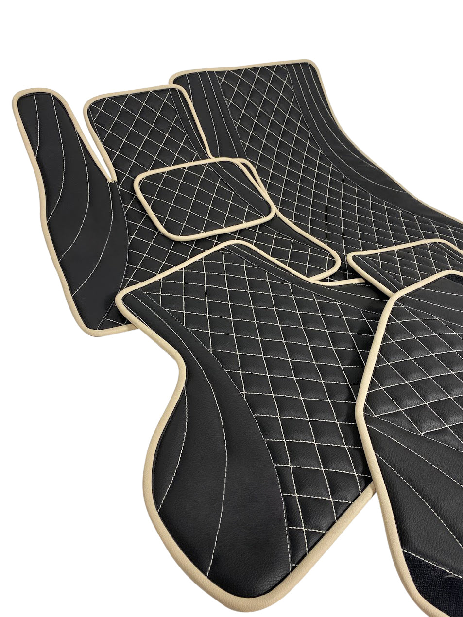 Black With Beige Tesla Model X Leather Floor Mat