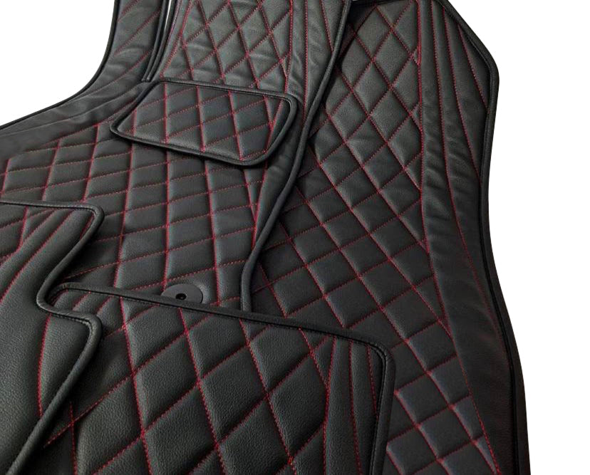 Black with Red Tesla Model X Leather Floor Mat