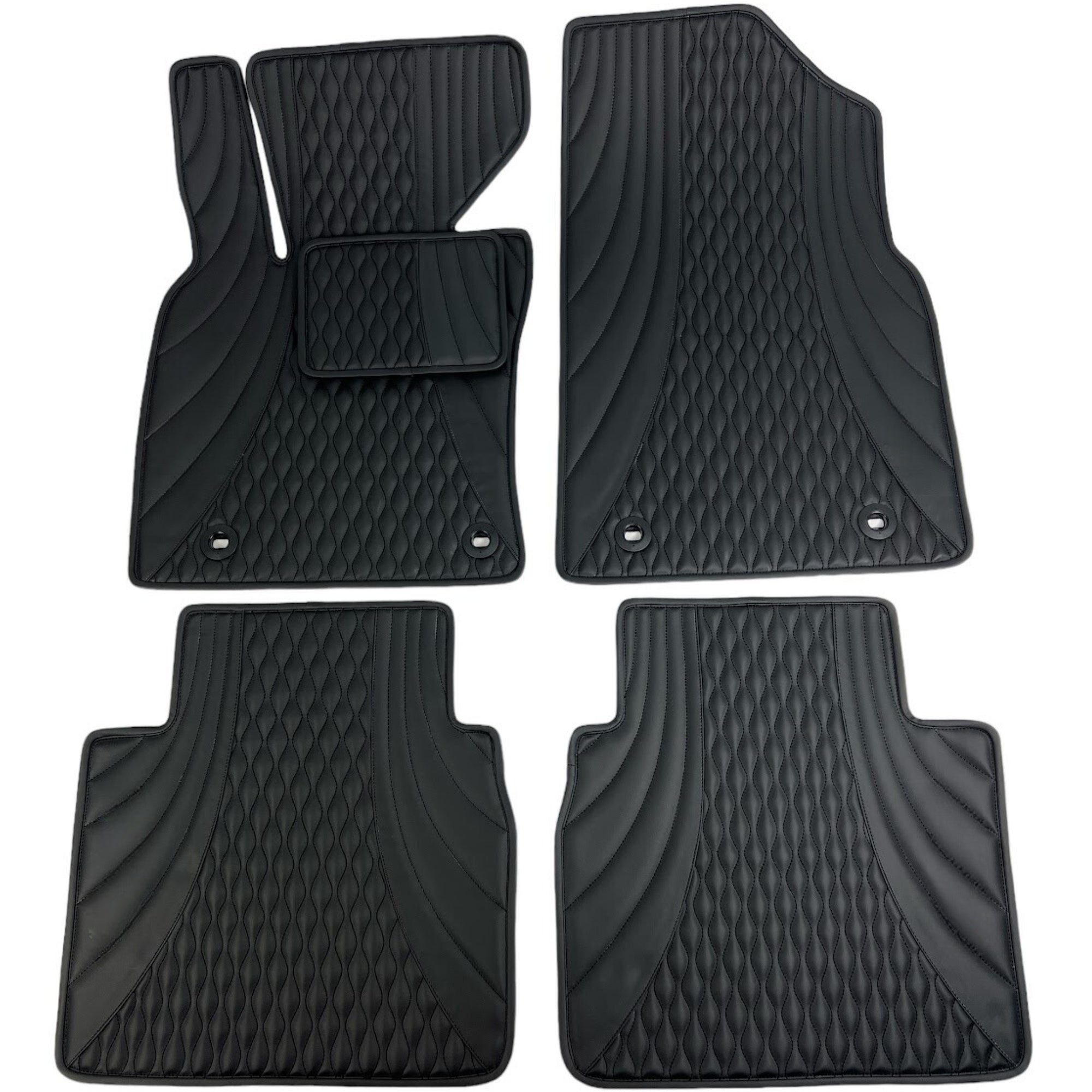 Black Leather Jaguar Floor Mats Custom Design Waves