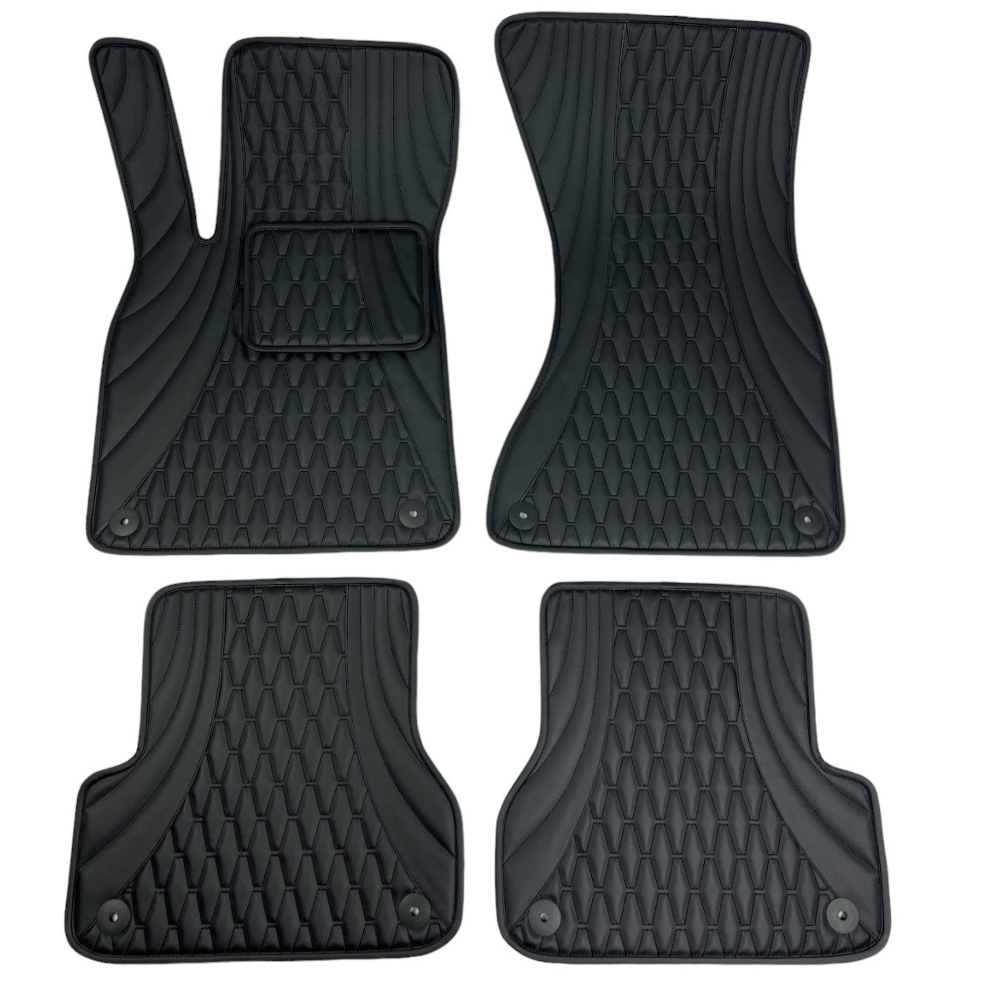 Black Leather Jaguar Floor Mats Waves + Long Comb