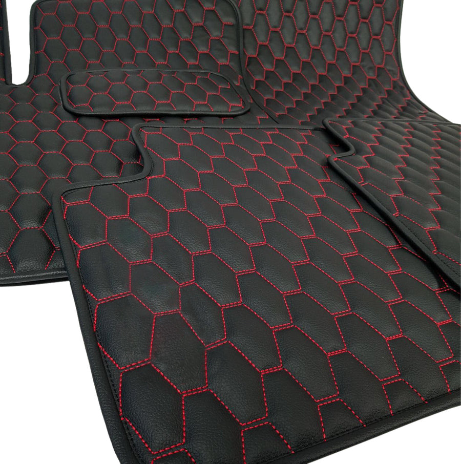 Black with Red Tesla Model X Leather Floor Mat