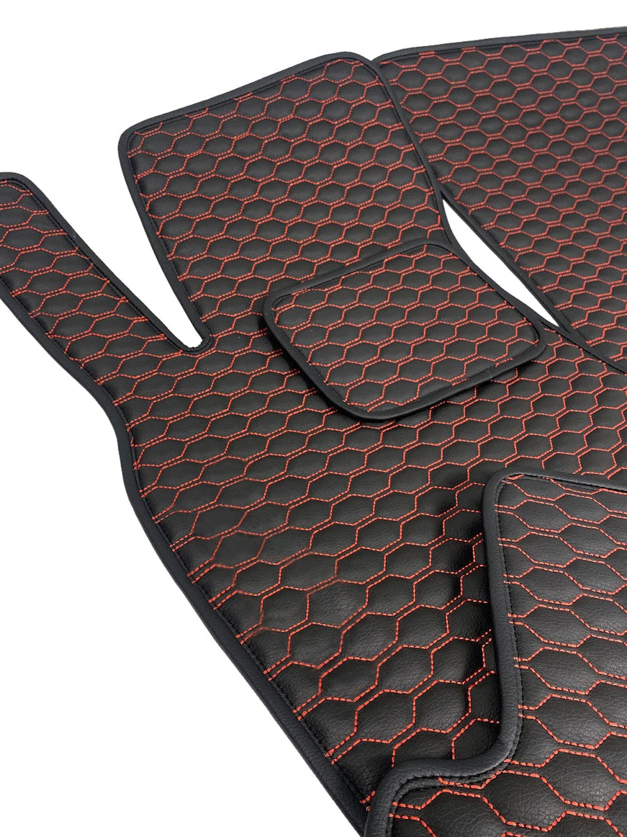 Black with Red Tesla Model X Leather Floor Mat
